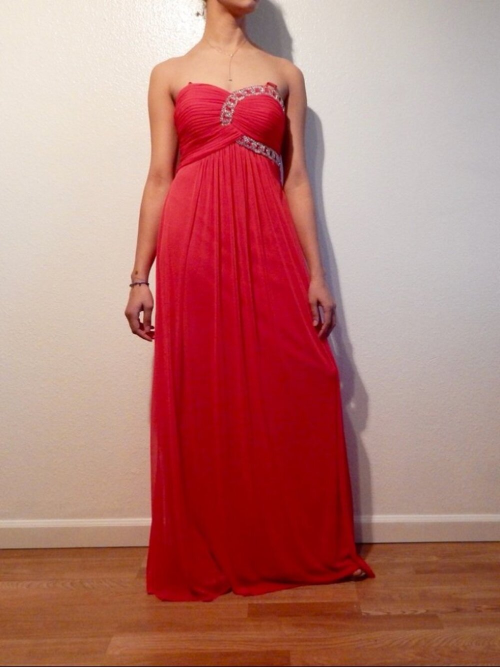 Long Red Prom Dress with front Embellishments